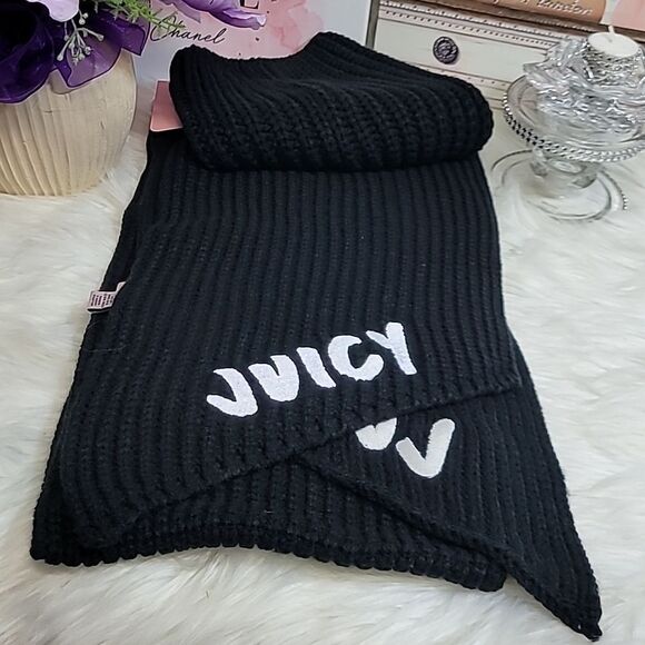 902 JUICY COUTURE BLACK SCARF & BEANIE SET NWT - Picture 5 of 7